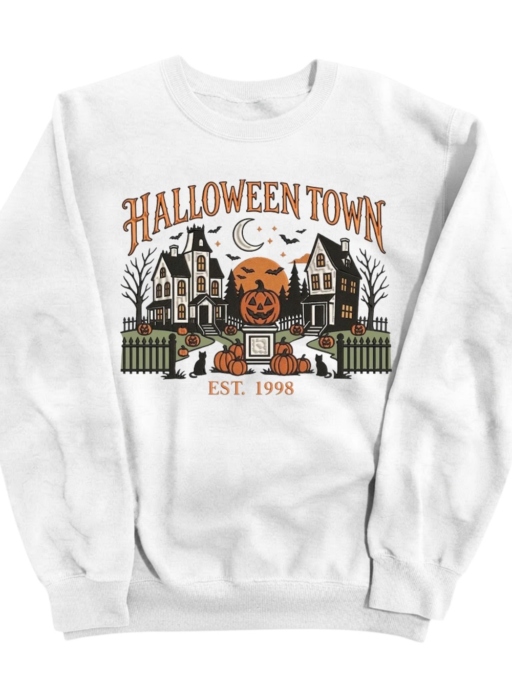 Gildan White Halloween Town Graphic Sweatshirt, Gift For Her, For Him
